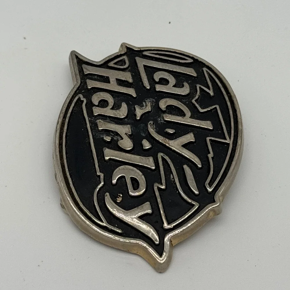 Vintage 1984 Lady Harley Davidson Metal Belt Buckle Black Enamel 3.5